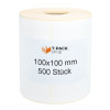 Thermoetiketten 100×100mm weiß 500 Stück, Hülse 40mm, Perforation