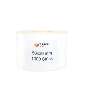 Thermoetiketten 50x30mm 1000Stck Hülsenkern 40mm weiß Perforation