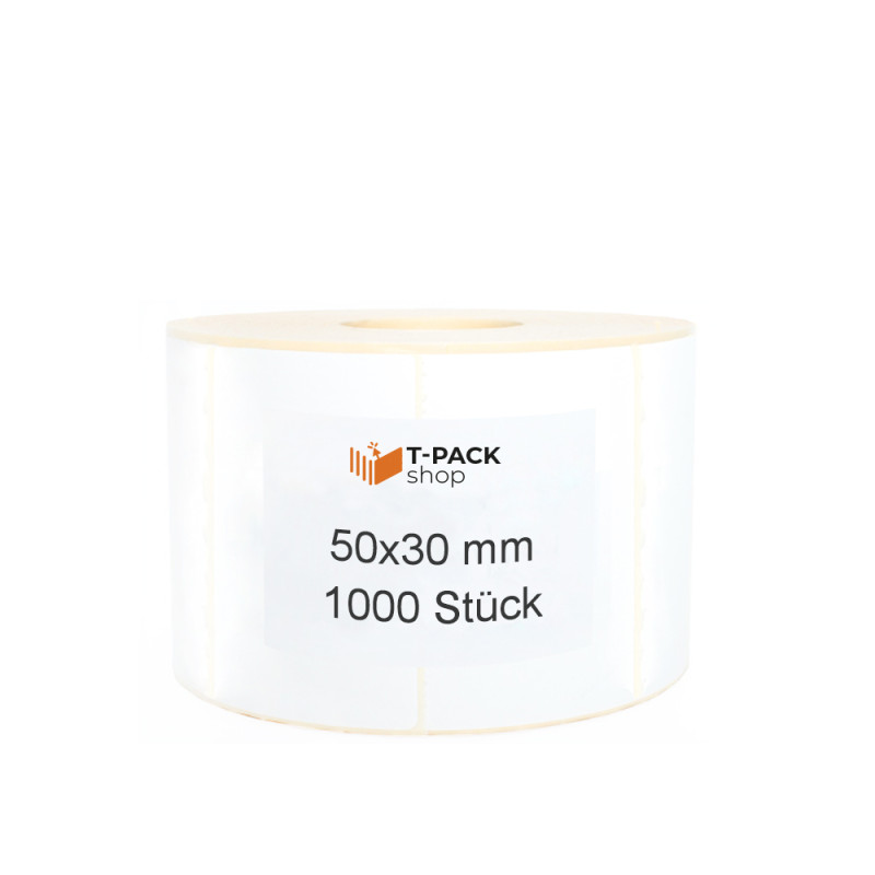 Thermoetiketten 50x30mm 1000Stck Hülsenkern 40mm weiß Perforation