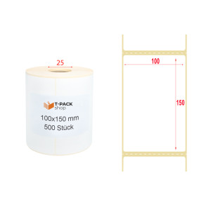 Thermoetiketten 100x150 500Stck Hülsenkern 25mm Perforation