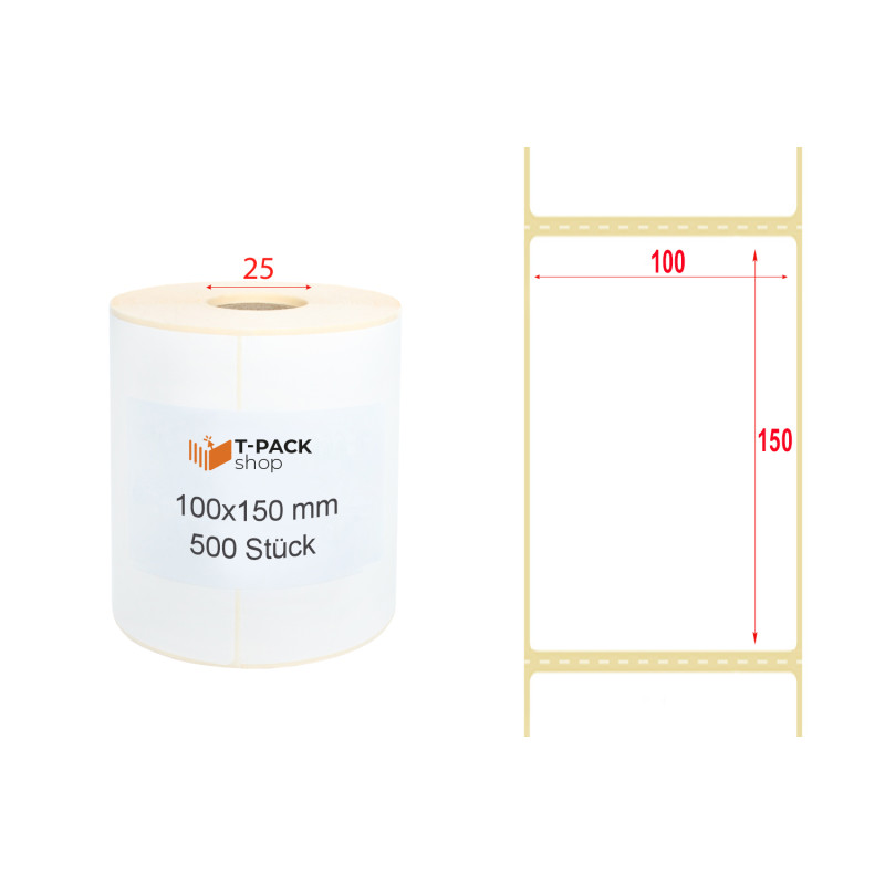 Thermoetiketten 100x150 500Stck Hülsenkern 25mm Perforation