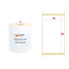 Thermoetiketten 100x200 250Stck Hülsenkern 25mm Weiß Perforation