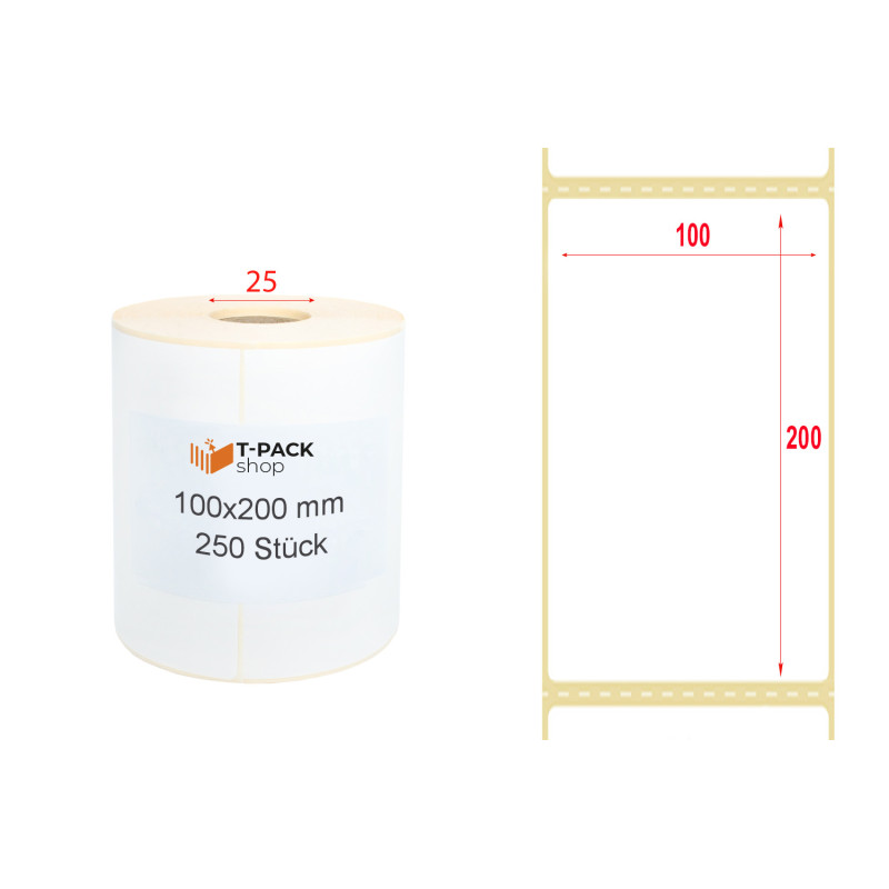 Thermoetiketten 100x200 250Stck Hülsenkern 25mm Weiß Perforation