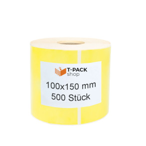 Thermoetiketten gelb 100x150mm 500Stck Hülsenkern 25mm perforiert