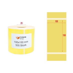 Thermoetiketten gelb 100x150mm 500Stck Hülsenkern 25mm perforiert