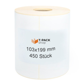 Thermoetiketten 103x199mm 450 Stück Hülsenkern 25mm weiß Perforation