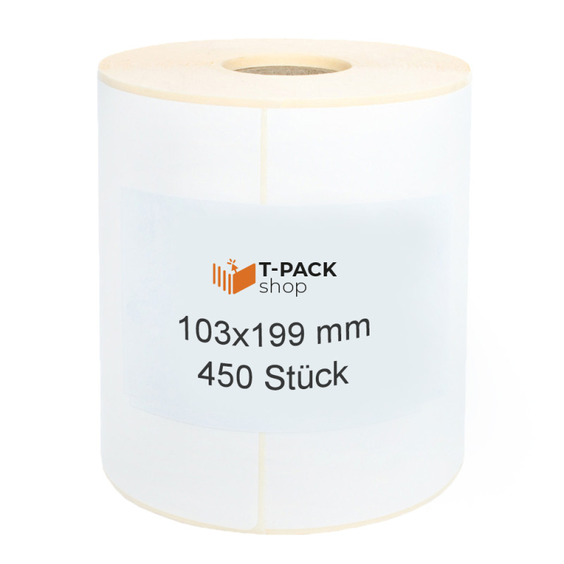 Thermoetiketten 103x199mm 450 Stück Hülsenkern 25mm weiß Perforation