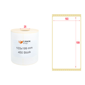Thermoetiketten 103x199mm 450 Stück Hülsenkern 25mm weiß Perforation
