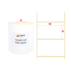 Thermoetiketten 100x60mm 1000 Stück Hülsenkern 40mm weiß