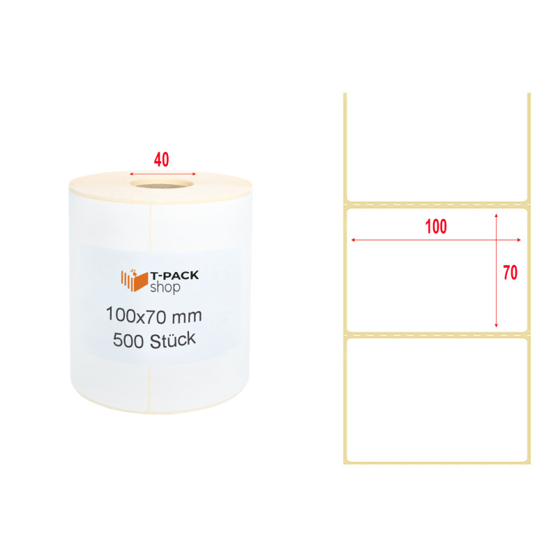 Thermoetiketten 100x70 500Stck Hülsenkern 40mm weiß