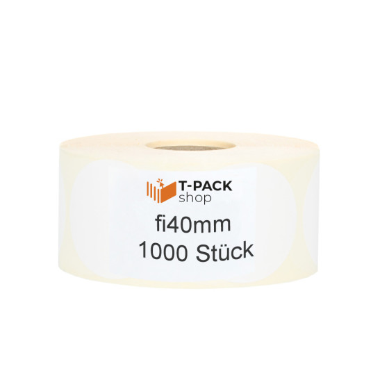 Thermoetiketten rund weiß Ø40mm – 1000 Stück, Hülse 40mm, Kautschukkleber