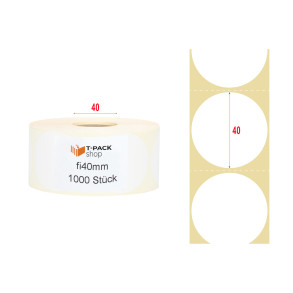 Thermoetiketten rund weiß Ø40mm – 1000 Stück, Hülse 40mm, Kautschukkleber