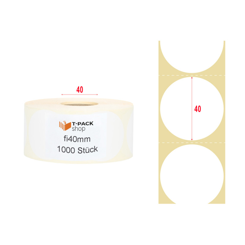 Thermoetiketten rund weiß Ø40mm – 1000 Stück, Hülse 40mm, Kautschukkleber