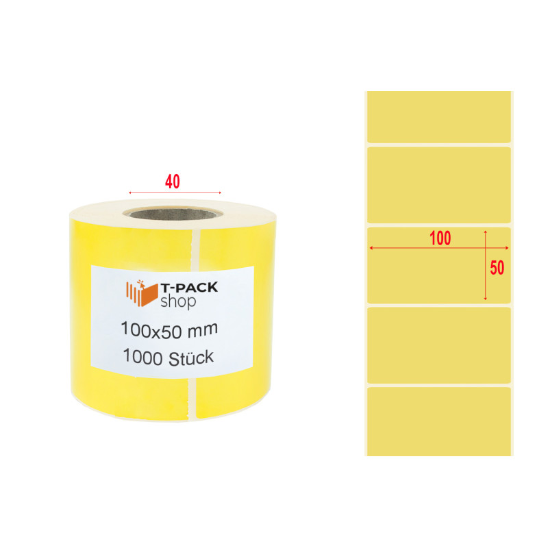 Thermoetiketten 100x50 1000Stck Hülsenkern 40mm gelb