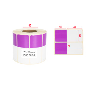 Thermoetiketten 70x30mm 1000Stck Hülsenkern 40mm weiß/violett