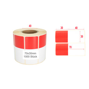 Thermoetiketten 70x30mm 1000Stck Hülsenkern 40mm weiß/rot