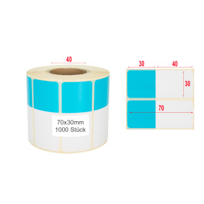 Thermoetiketten 70x30mm 1000Stck Hülsenkern 40mm weiß/blau