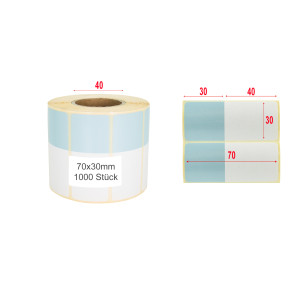 Thermoetiketten 70x30mm 1000Stck Hülsenkern 40mm weiß/hellblau
