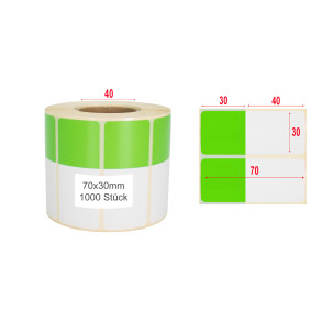 Thermoetiketten 70x30mm 1000Stck Hülsenkern 40mm weiß/grün