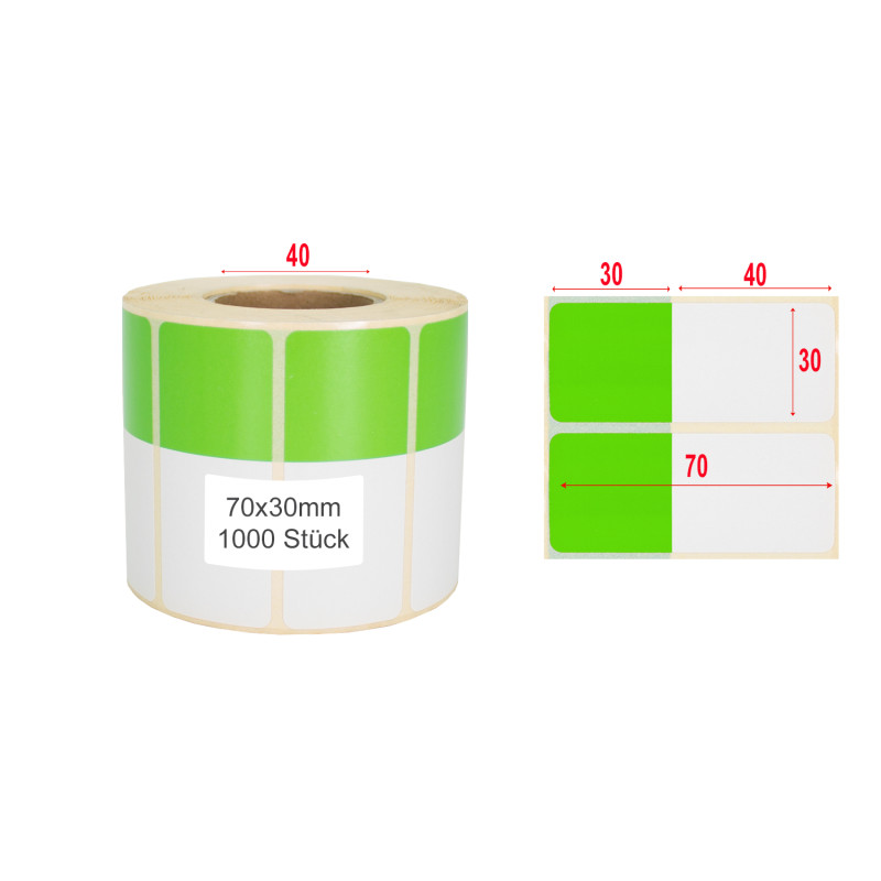 Thermoetiketten 70x30mm 1000Stck Hülsenkern 40mm weiß/grün