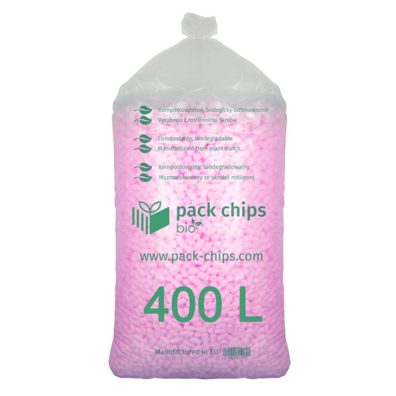 Verpackungschips aus Pflanzenstärke BIO 400l Rosa Verpackungschips aus Pflanzenstärke BIO 400l Rosa