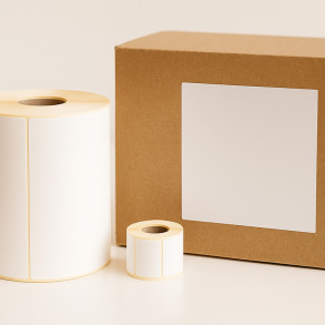 Thermoetiketten 100×100mm weiß 500 Stück, Hülse 40mm, Perforation