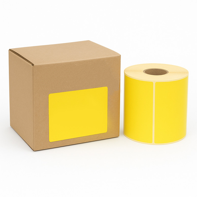 Thermoetiketten gelb 100x150mm 500Stck Hülsenkern 25mm perforiert