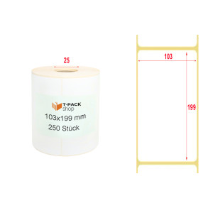 Thermoetiketten 103x199mm 250 Stück Hülsenkern 25mm weiß