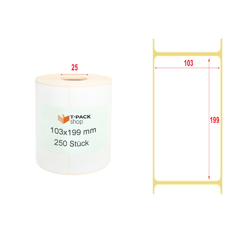 Thermoetiketten 103x199mm 250 Stück Hülsenkern 25mm weiß