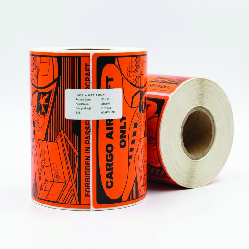 PP-Etiketten „Cargo Aircraft Only” 125×110 mm – 500 Stück, orange