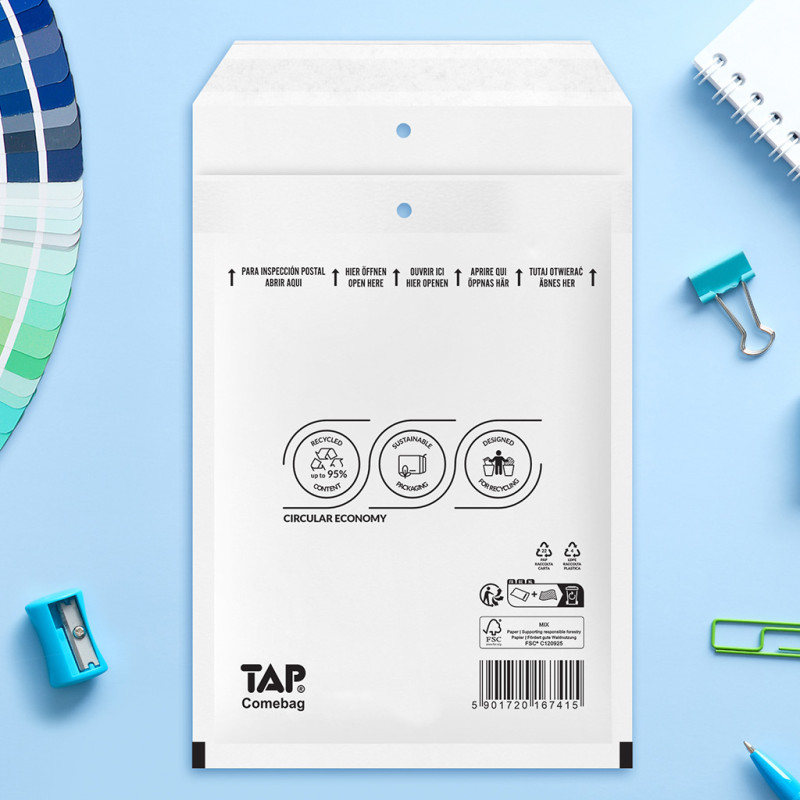 100 Luftpolster-Versandtaschen weiß 200x275 mm D14 EKO TAP Comebag®