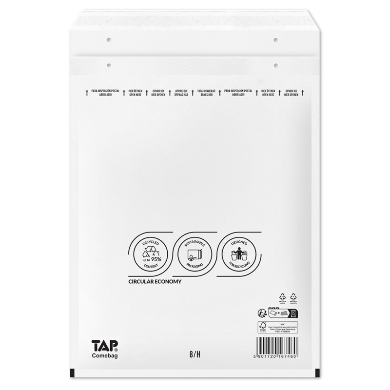 100 Luftpolster-Versandtaschen weiß 290x370 mm H18 EKO TAP Comebag®