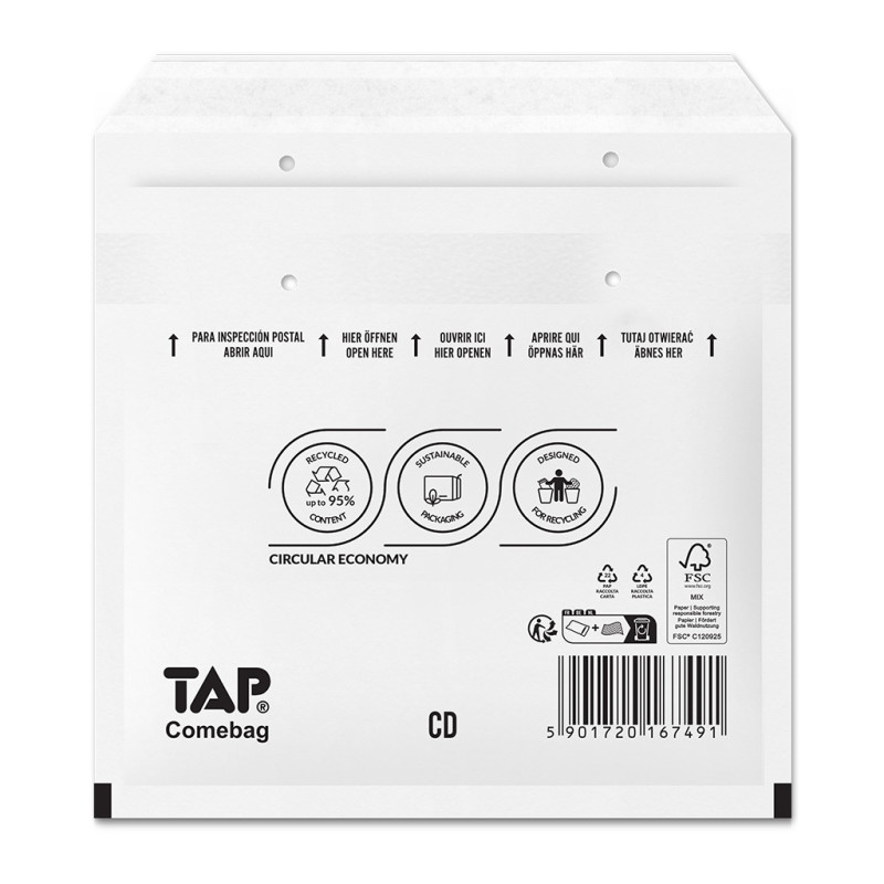 100 Luftpolster-Versandtaschen weiß 200x175 mm CD EKO TAP Comebag®