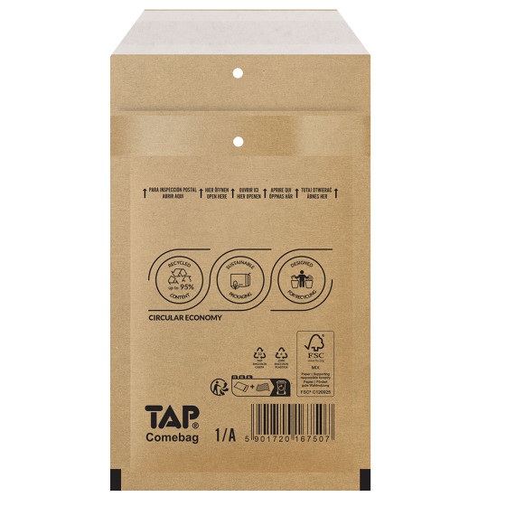 200 Luftpolster-Versandtaschen braun 120x175 mm 1/A EKO TAP Comebag® 200 Luftpolster-Versandtaschen braun 120x175 mm 1/A EKO TAP Comebag®
