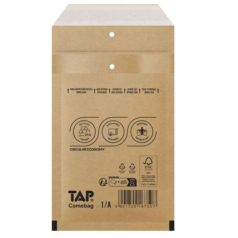 200 Luftpolster-Versandtaschen braun 120x175 mm 1/A EKO TAP Comebag®