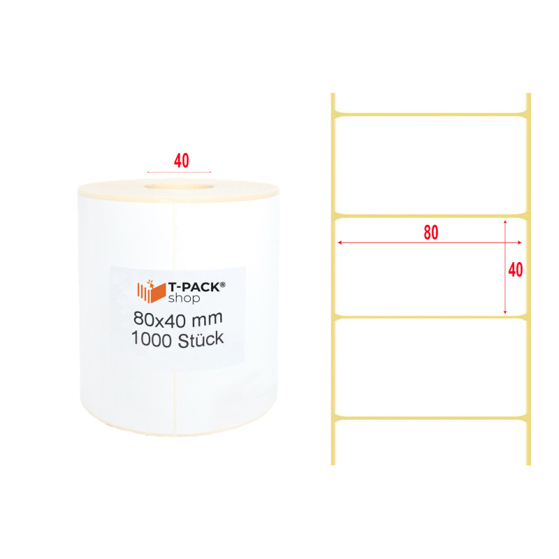 Thermotransfer-Etiketten weiß 80x40 1000Stück Hülsenkern 40mm