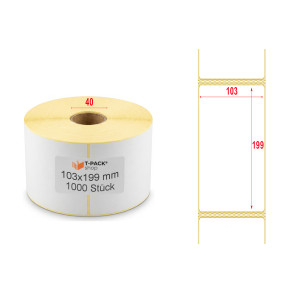 Thermoetiketten 103x199 mm weiß – 1000 Stk., Kern 40 mm, perforiert