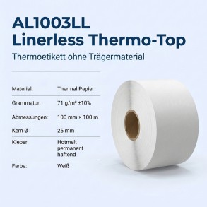 Linerless Thermo-Versandetiketten 100mm / 100 m / 25mm Hotmelt