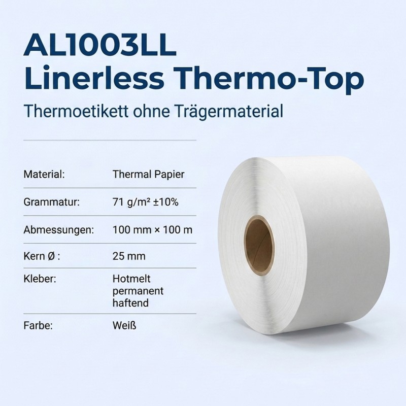 Linerless Thermo-Versandetiketten 100mm / 100 m / 25mm Hotmelt