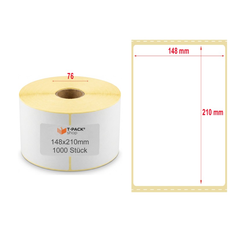 Versandetiketten Thermoetiketten A5 148×210mm Halbglänzend – 1000 St., Hülse 76mm, Acrylat