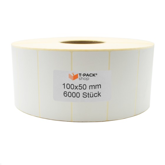 Thermoetiketten ECO 100×50 mm 6000 Stück Hülse 76 mm Weiß