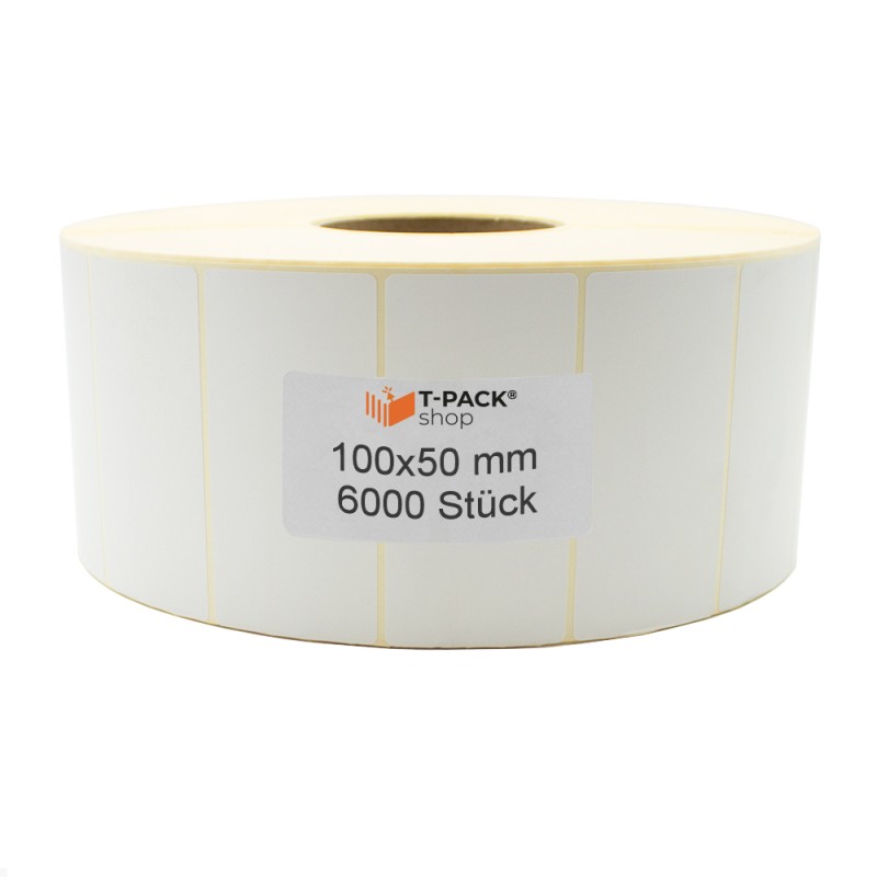 Thermoetiketten ECO 100×50 mm 6000 Stück Hülse 76 mm Weiß