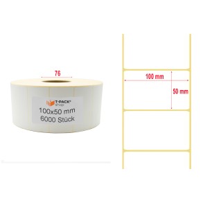Thermoetiketten ECO 100×50 mm 6000 Stück Hülse 76 mm Weiß