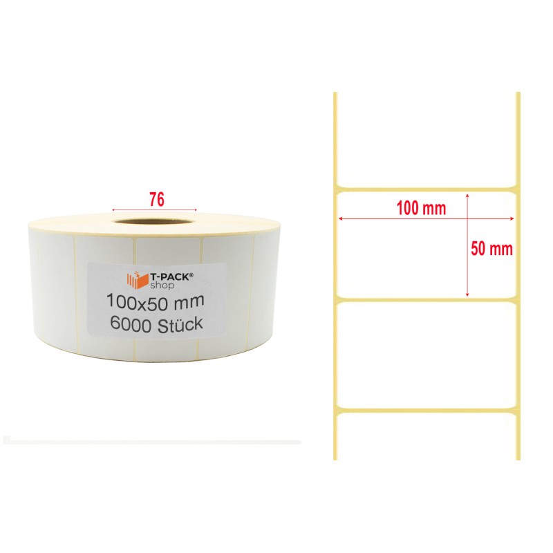 Thermoetiketten ECO 100×50 mm 6000 Stück Hülse 76 mm Weiß