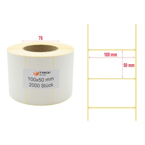 Thermoetiketten ECO 100×50 mm 2000 Stück Hülse 76 mm Weiß