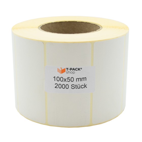 Thermoetiketten ECO 100×50 mm 2000 Stück Hülse 76 mm Weiß