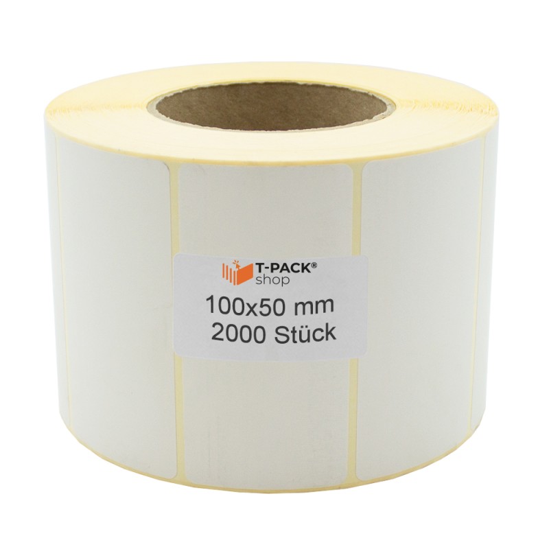 Thermoetiketten ECO 100×50 mm 2000 Stück Hülse 76 mm Weiß