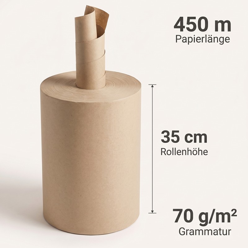 Knüllpapier auf der Rolle, braun 350mm 450mb - 70g/m²